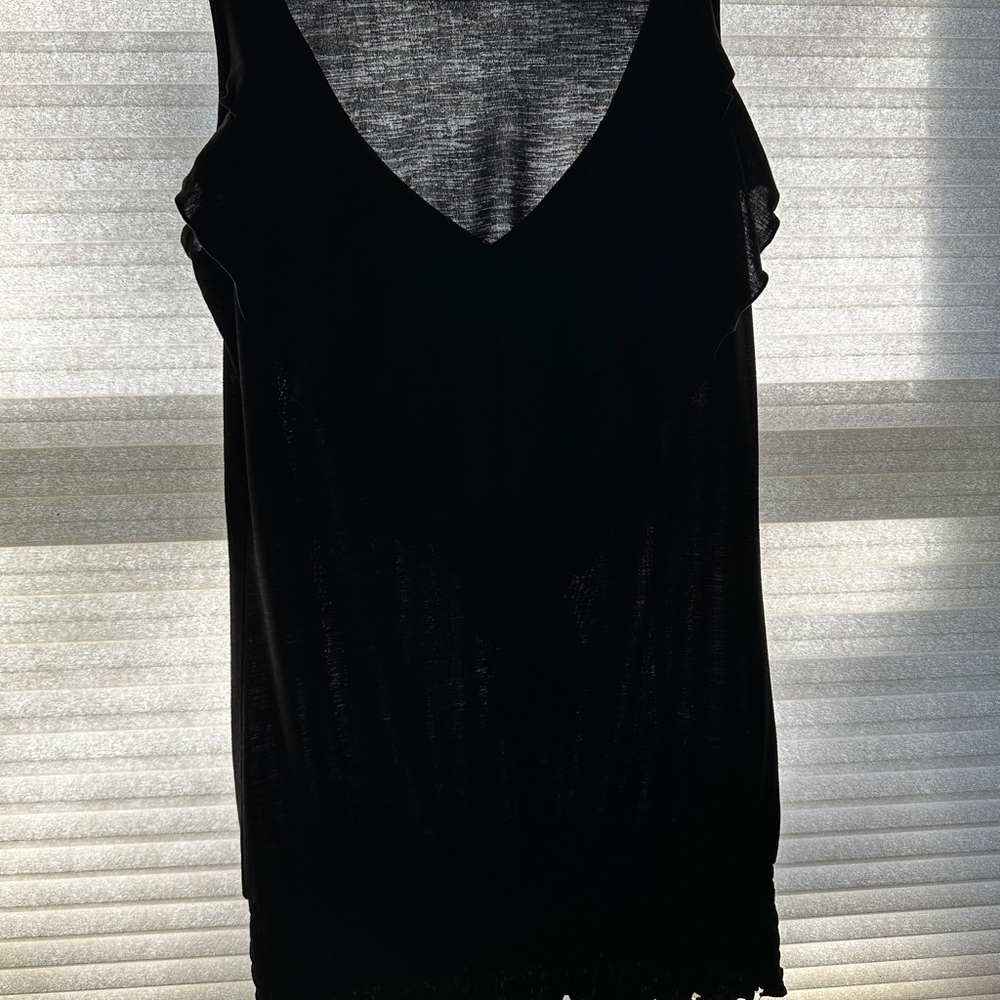 Black Plunge V-Neck Ruffled Tank Top